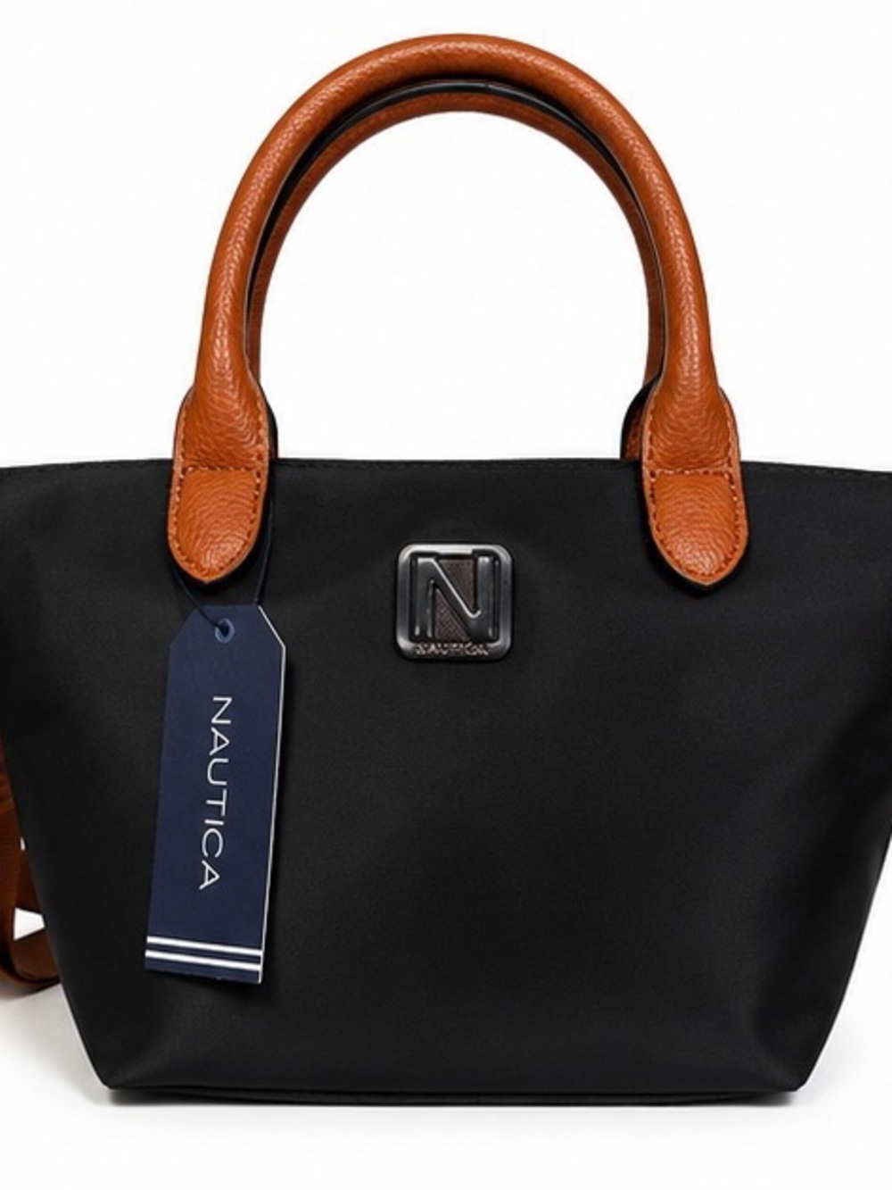 Nautica Black Mini Satchel with Tan Handles